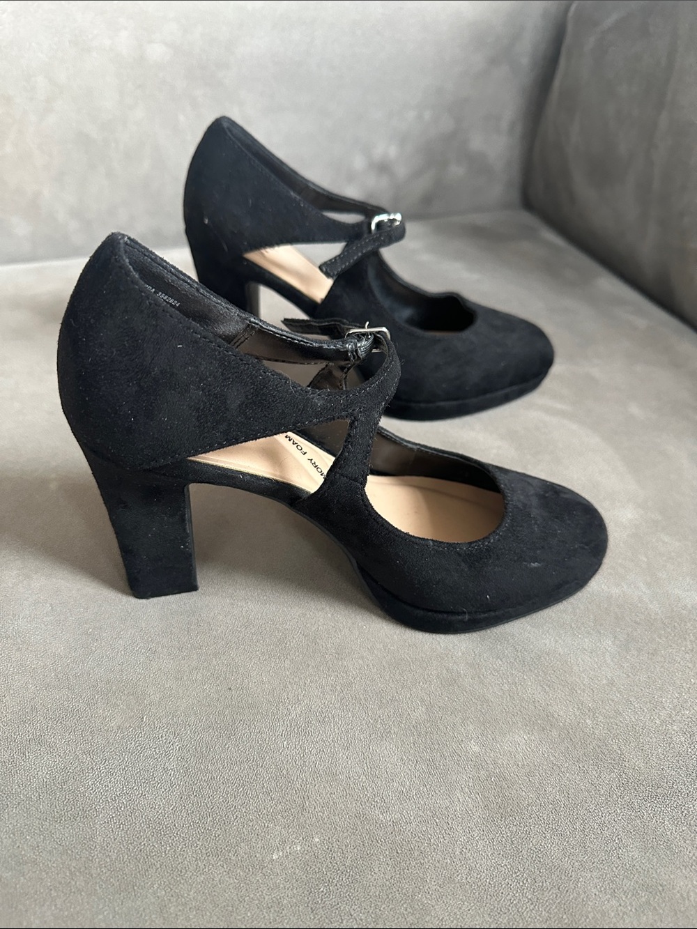 Impo Black Suede Mary Jane Block Heel Pumps